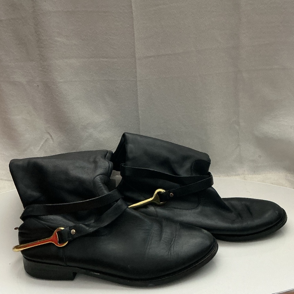 Ralph Lauren Black Riding Boots With Gold Accents Sz 8.5